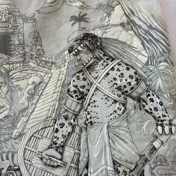 Chichen Itza Mexico Shirt Mayan Warrior Puff Paint Jaguar Ruins Eagle Palm Trees - Picture 8 of 9